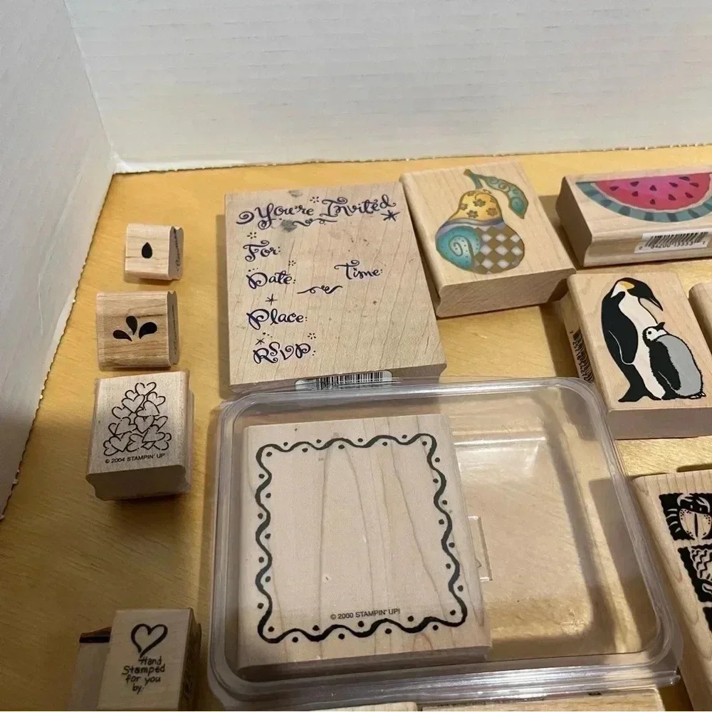 40+ Wooden Mounted Rubber Stamp And Plastic Stamps Lot Various Designs Christmas